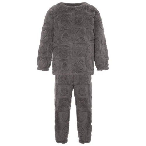 Kids Boys Girls Pajamas Set Solid Color Tops With Pants Round Neck Flannel Suit - Foto 22 di 72