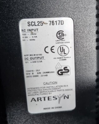 Artesyn SCL25-7617D  AC ADAPTER 48V 0.5A POWER SUPPLY AC/DC (R2S12.7B