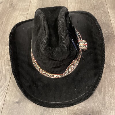 Vintage Dorfman Pacific Co Inc STUDS! Corduroy Cowboy hat Dorfman Pacific Co Inc Cowboy Hat Vintage Studs Large Black  main image 2