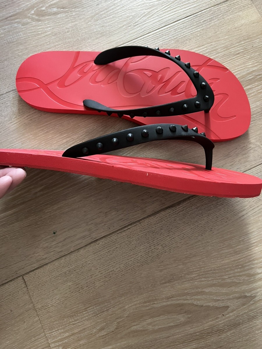 Christian Louboutin New Men's Loubi Flip Flop Spike Sandals Shoes