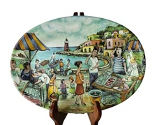 (2) Brunelli Market Scene by EFFETTI D'ARTE Appetizer Snack Plates 8” X 5.75”