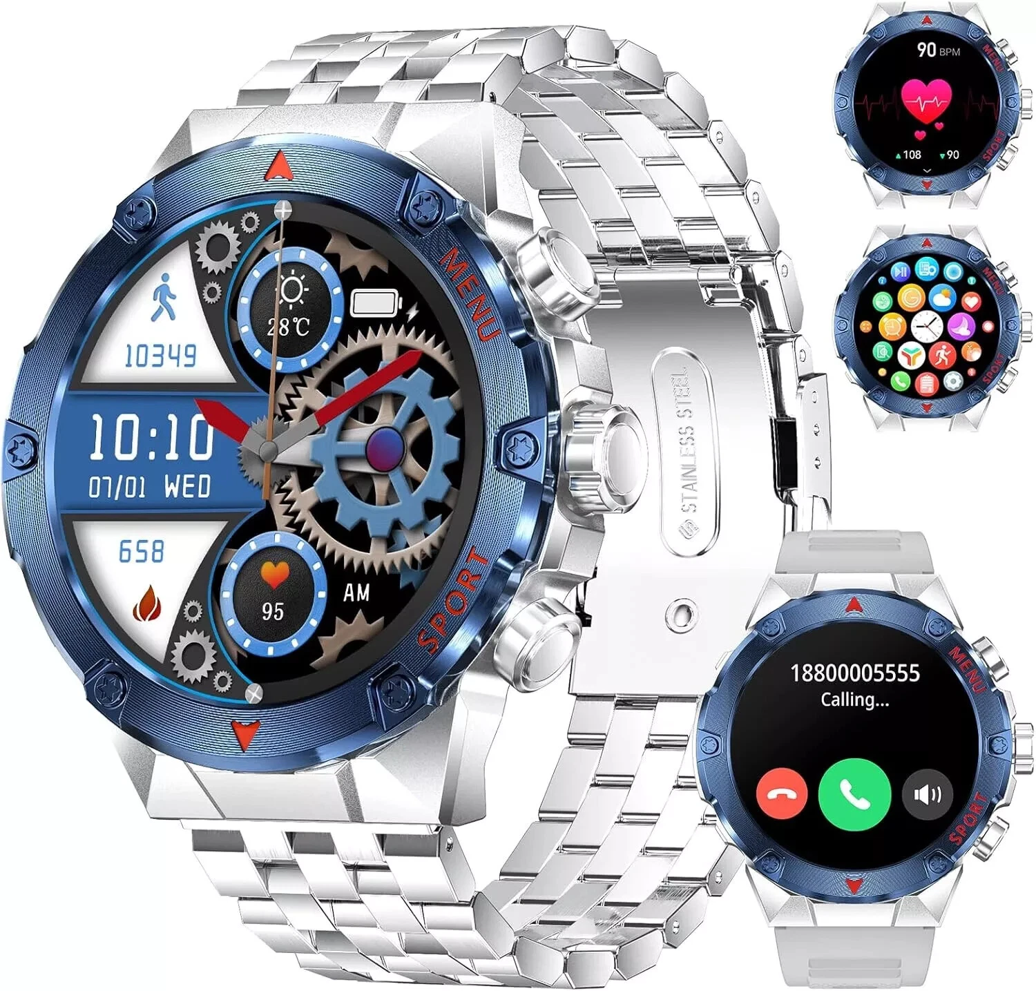 Smart Watch Men with AMOLED Touch Screen Phone Function Sport Modes Waterproof
