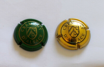 2 RARE SPARKLING WINE CAPSULE, MUZZLE PLATE - CRÉMANT D'ALSACE - GREEN GOLD, BLACK GOLD