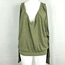 We The Free People Sweater Womens S Olive Green Knit Slouchy Pullover Raw Seams