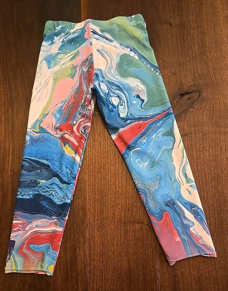 Leggings Debbie Dannheisser ~ Hilos Bellas Artes S XS Azul/Verde y Blanco Remolino EE. UU. Foto 4 de 4