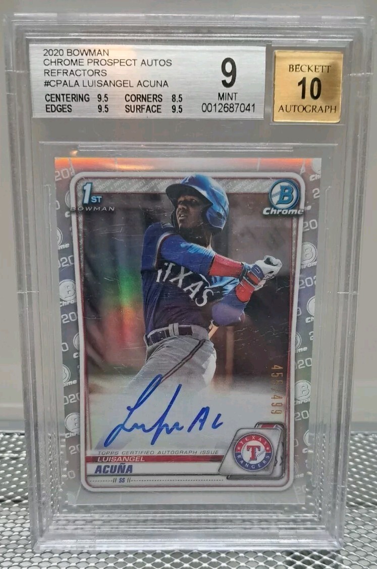 2020 Bowman Chrome Luisangel Acuna Refractor Auto /499 BGS 9/10 Rangers