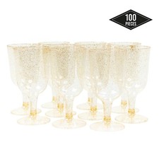 Plastic Wine Glasses with Gold Glitter for Weddings & Parties, 170ml