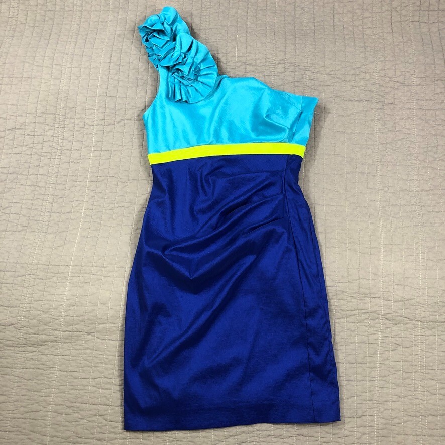 hailey logan by adrianna papell blue dress Women Large Color Block Cocktail Retro this sunny dress features