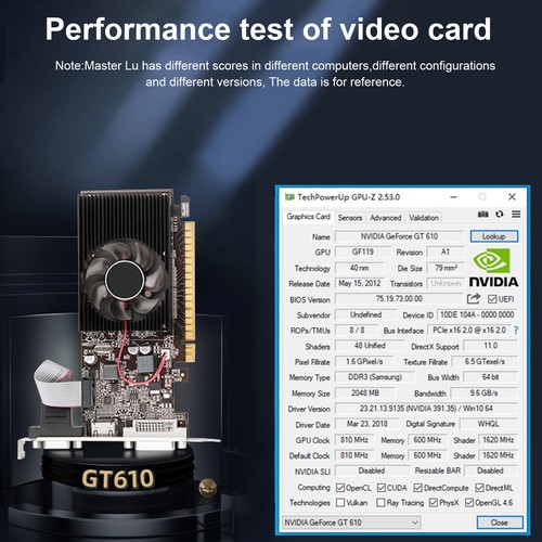 GT610 2GB Discrete Graphics Small Chassis DDR3 Memory VGA Computer Desktop