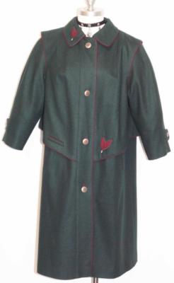 GREEN ~ BOILED WOOL Women LONG German SHORT SLEEVES Winter Trench Over COAT 16 L