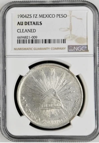 Mexico 1904 ZS FZ Silver Peso NGC AU Zacatecas Mint