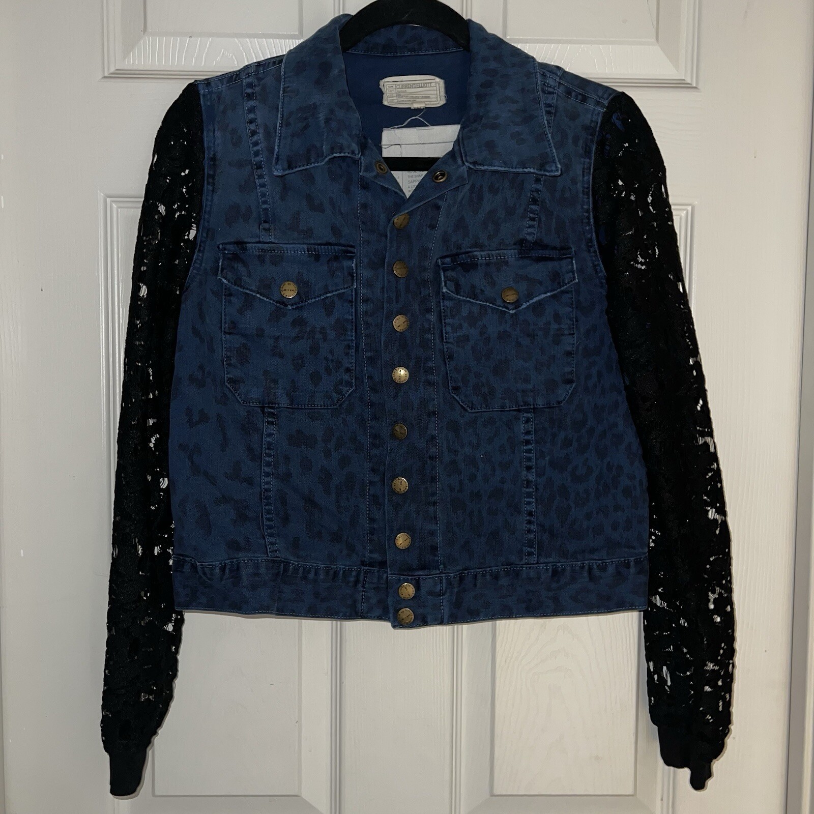 Current/Elliott Leopard Print Denim Button Up Jac… - image 1