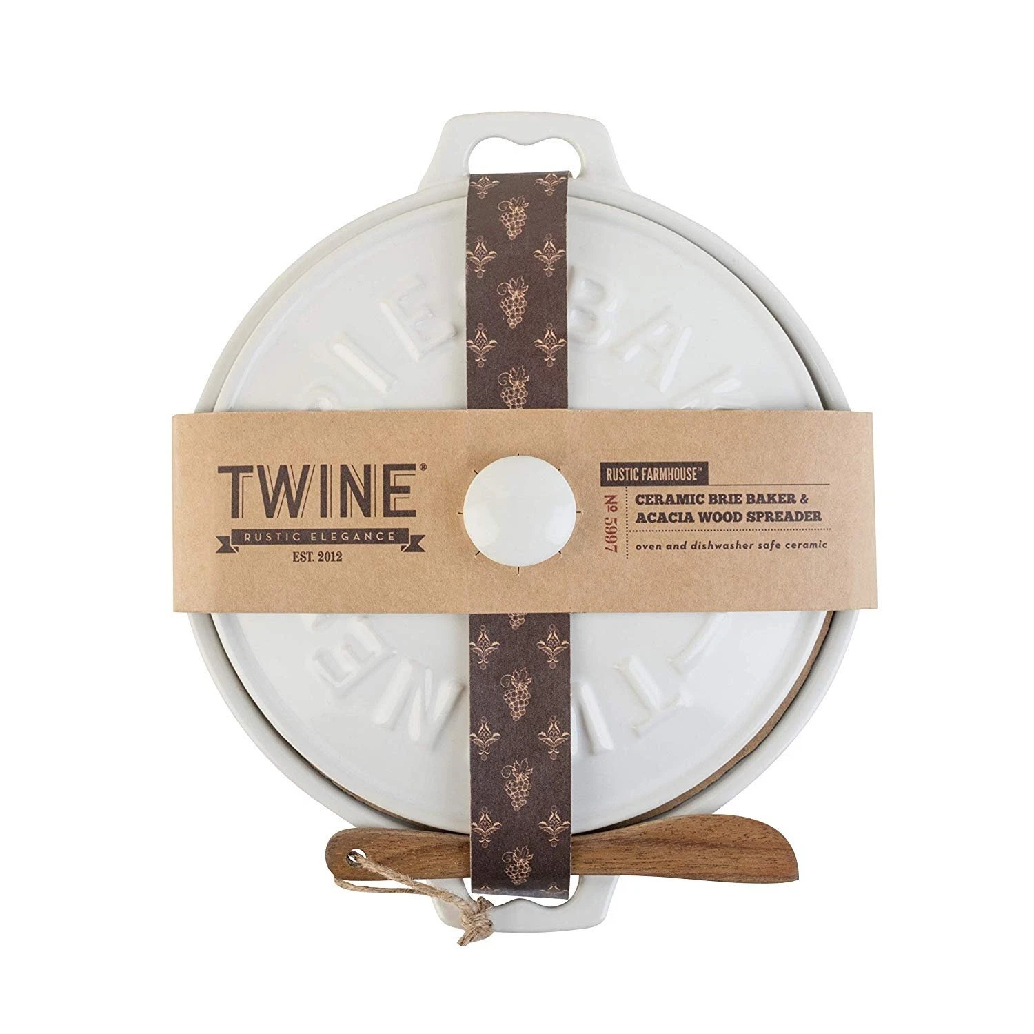 True Brands Ceramic Brie Baker & Acacia Wood Spreader Set by Twine - Thumbnail 2