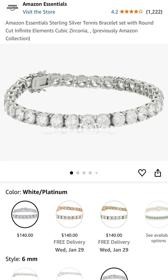 Pulseira de tênis folheada a platina prata esterlina Swarovski zircônia 8 polegadas 6mm - Imagem 3 de 4