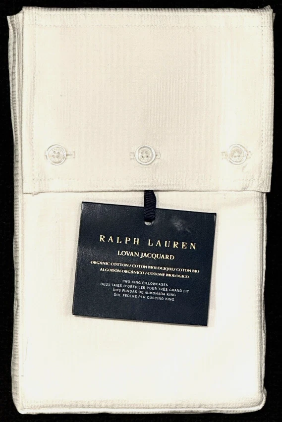 $435 NWT RALPH LAUREN HOME KING FLAT SHEET + 2 PILLOWCASES PLAID PARCHMENT WHITE - Image 3 of 4
