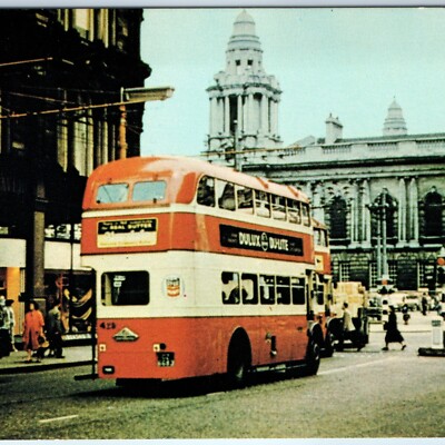c1970s Belfast, IRL Postcard City Hall Leyland Bus Dulux Paint Pan Am Airways