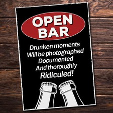 Novelty OPEN BAR Sign Home Bar Pub Man Cave Sign Funny Bar Signs And Plaques