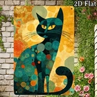 Abstract Black Cat Metal Tin Sign Boho Wall Decor Vintage Art 8x12