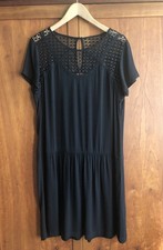 Miss Captain Trend Sheer Lace Yoke Dress Size 42 14 Black Shirt Sleeve Gathered