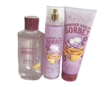 Bath & Body Works Candied Violet Sorbet 3 Piece Set - Cream, Mist & Shower Gel