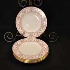 Royal Crown Derby 5 Bread & Butter Plates Brittany Floral Red White w/Gold 1972