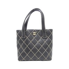 Chanel Wild Stitch Line Calf Bag Women Black One Size