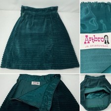 VTG A LINE SKIRT 70s ARTBRO Dark Teal Green Ribbed Velvet PREPPY MOD GOTH WITCHY