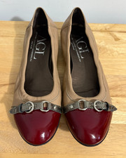 AGL Attilio Giusti Leombruni Monika Captoe Ballet Flats 40 Tan Burgundy Leather