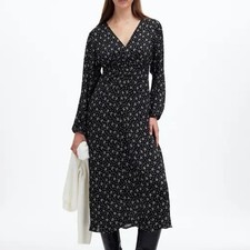 Madewell Ruched Floral Midi Dress True Black Size 0 NWOT