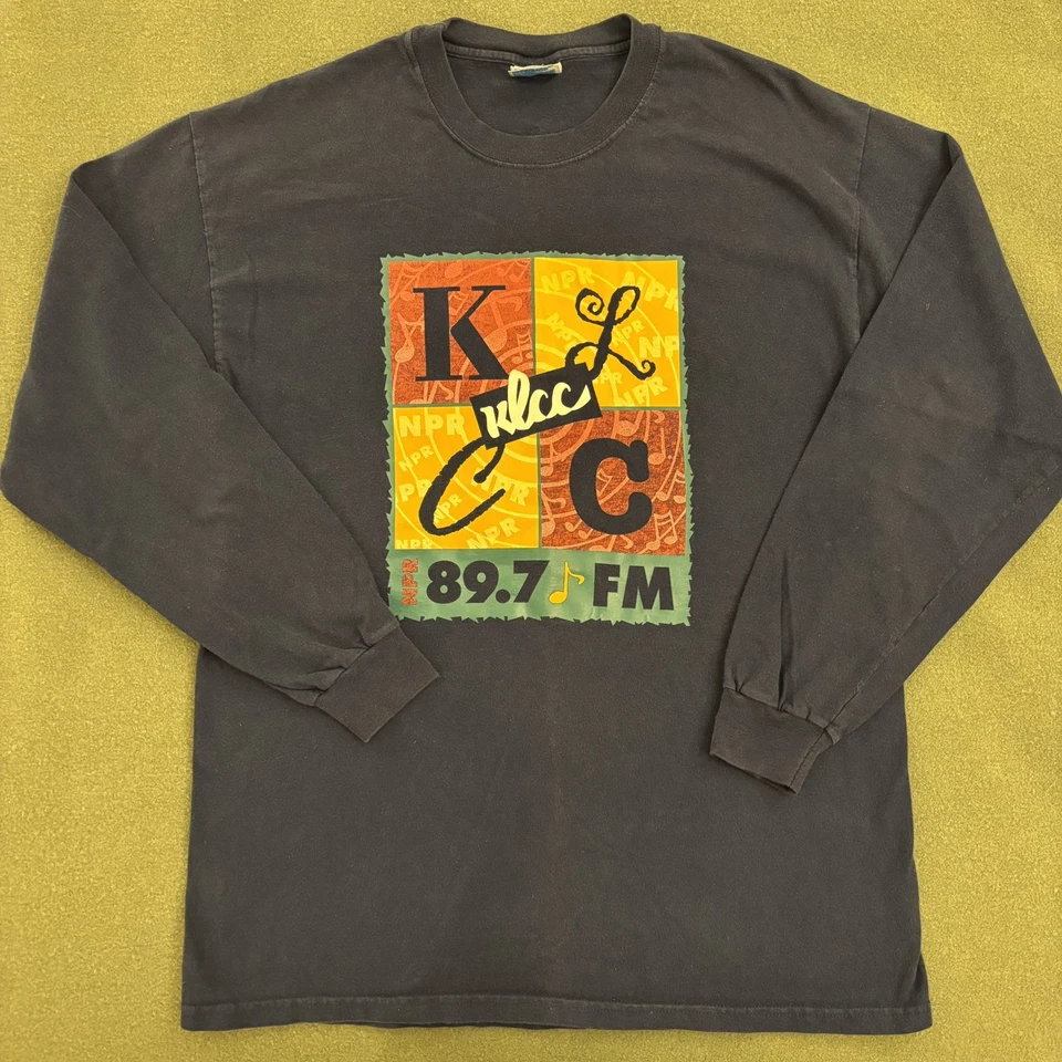 VINTAGE 90s OREGON Men’s Large Long Sleeve TShirt NPR 89.7 FM 100% Cotton Great - Image 2 of 4