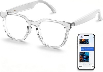 AI Smart Glasses, Bluetooth Glasses for Men Women, Open-Ear Music & Calls, Clear