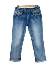 Vigoss The Dublin Denim Capris Size 7/8 Waist Low Rise Rhinestone Buttons Y2k