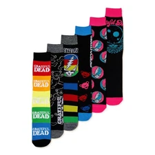 Grateful Dead Men's Crew Socks 6-Pack Pairs Sz 8-12 Officially Licensed NEW