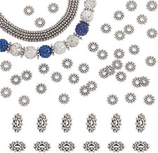 400pcs Flower Spacer Beads, Antique Silver Daisy Beads Tibetan Alloy Metal Lo...