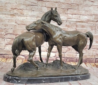 Exquisite Handmade Bronze Sculpture: Two Loving Horses by P.J. Mene Sale