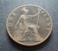 1896 One Penny - Queen Victoria Veiled Head - British Bronze Coin