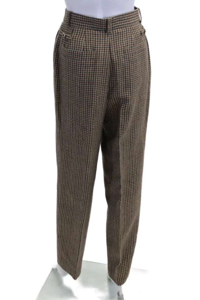 Pantalones de vestir unisex Anne Klein marrón lana a cuadros hebilla talla 4 Foto 3 de 4