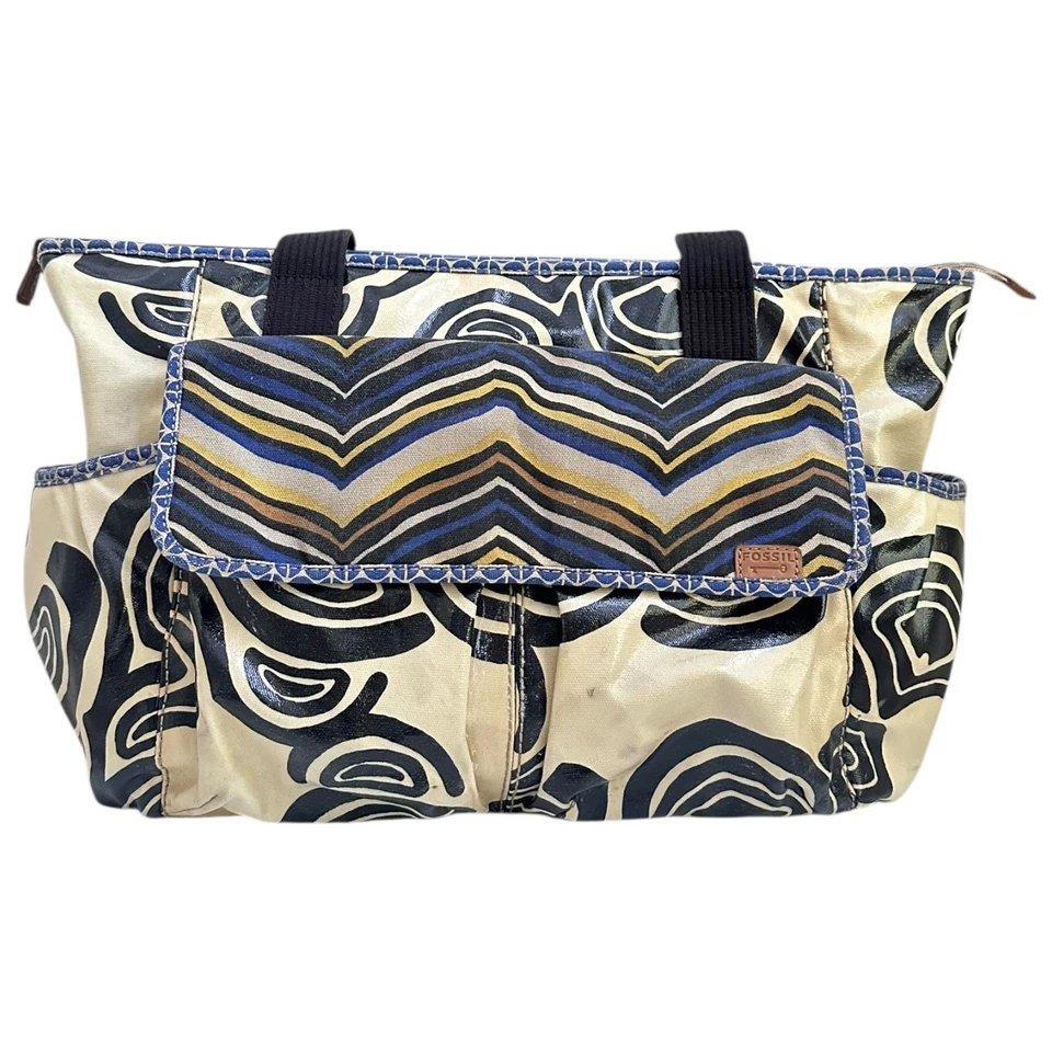 Bolso grande vintage con llave fósil por pañales lona recubierta abstracto estampado retro Foto 2 de 4