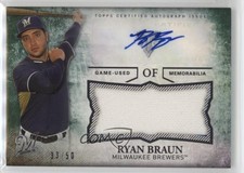 2015 Topps Triple Threads Unity Jumbo Relics Emerald 33/50 Ryan Braun Auto q3x