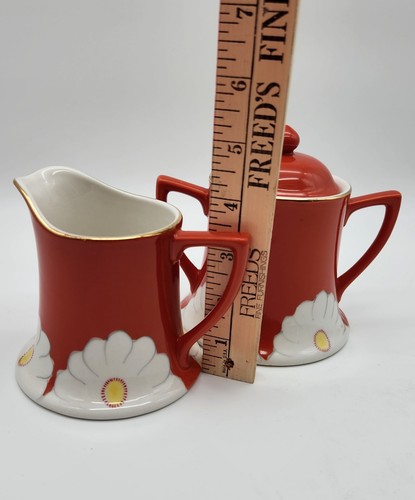 Anthropologie Grace White Daisy Cream Pitcher & Sugar Bowl Gold Trim. - Picture 10 of 10