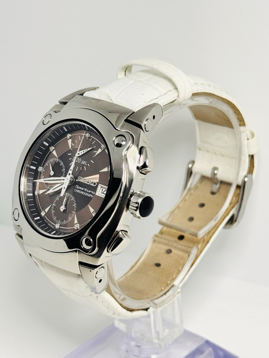 Seiko Sportura 7T92 Diamond Chronograph White Dial Sapphire