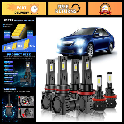 9005 High Beam + H11 Low Beam + H11 Fog Light Bulbs, 6000K White, 800% Brighter,