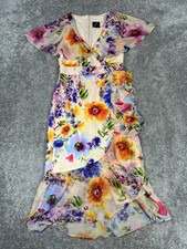 Adrianna Papell Dress Womens 2 Beige Blue Orange Pink Floral Blouson