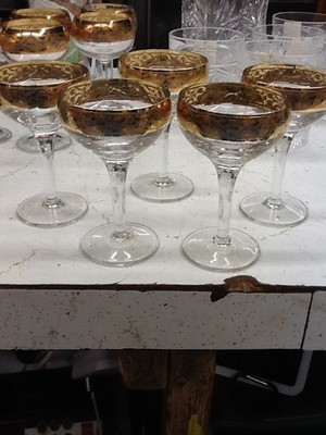 Italian Cristalleria Fratelli Fumo 24kt Gold Set of 5 Champagne coupe  AS IS