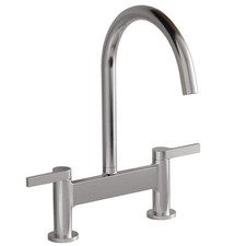 BWE Double Handle Bridge Kitchen Faucet 2-Hole Deck Mount 360 Swivel Chrome
