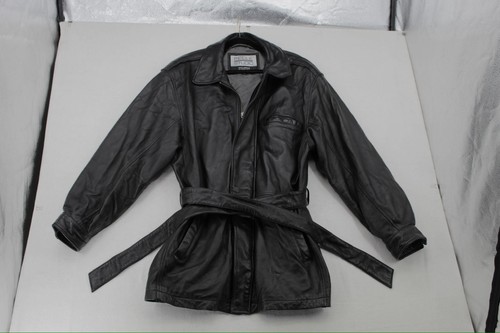 Pelle Studio by Wilsons Leather Vintage Black Leather Belted Car Coat