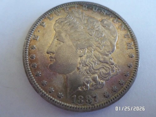 Beautiful AU-Proof? Morgan Silver Dollar 1887-S Semi Key Date Coin toning
