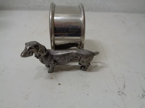 Vintage Dachshund Pewter Silver Napkin Ring