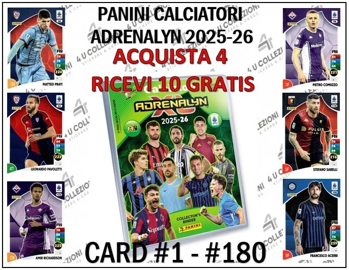 PANINI CALCIATORI ADRENALYN 2025-26 2026 CARD #1 - #180 PRENDI 4 + 10 GRATIS