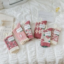 NEW 5 Pairs Womens Girls Cotton Socks Warm Lovely Pink Casual Dress Socks 6-9